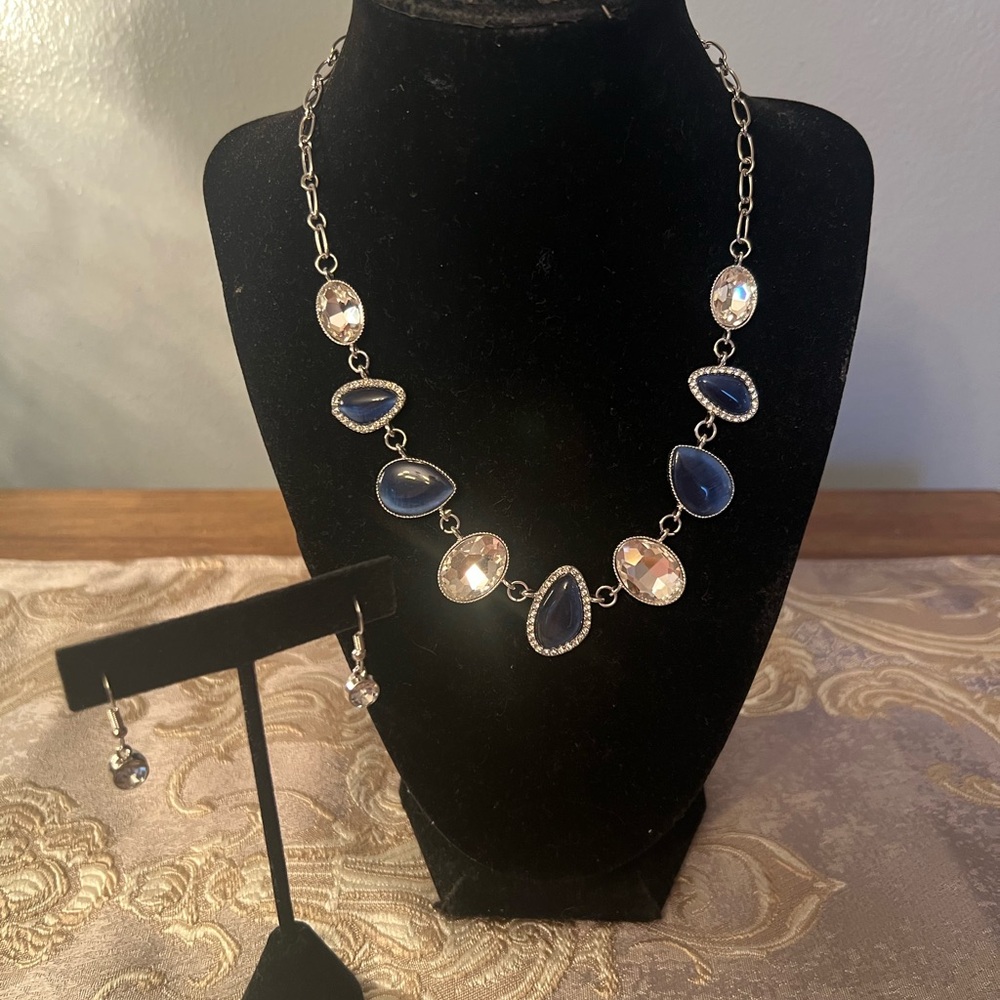 Royal Blue & Silver Necklace & Earring Set